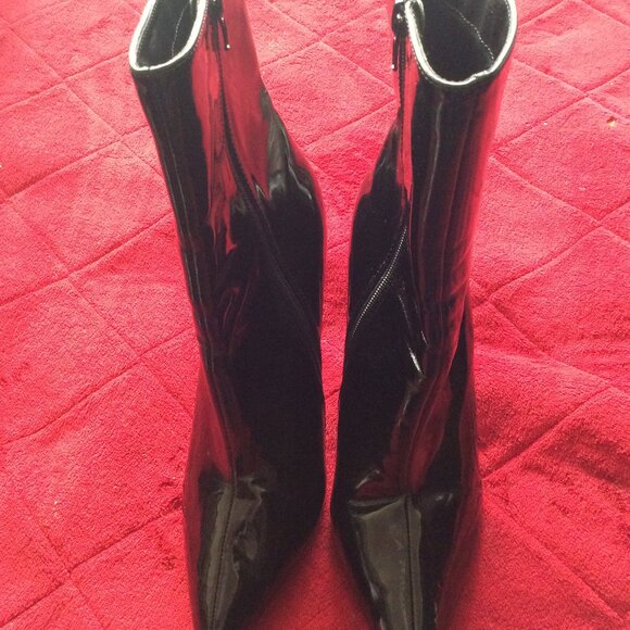 Olivia Ferguson Black Patent Leather Stiletto Heeled Above Ankle Boots Size 10 N - Picture 1 of 8